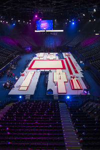 High angle view of illuminated stage at night