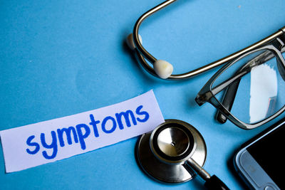 High angle view of text on table