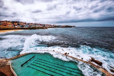 Panoramic view of sea against cloudy sky