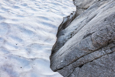 High angle view of rocks on land during winter