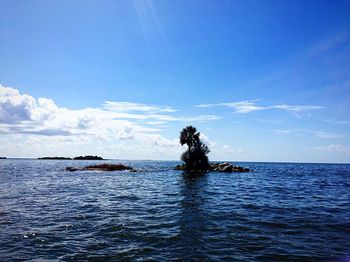 Scenic view of sea against blue sky