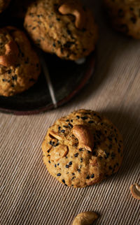 High angle view of cookies on table