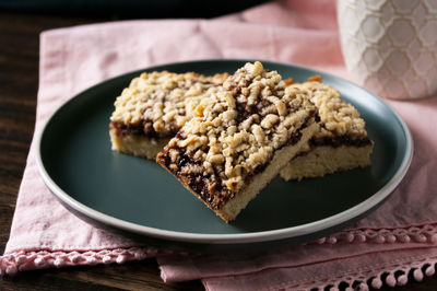 Close-up of cake in plate on table