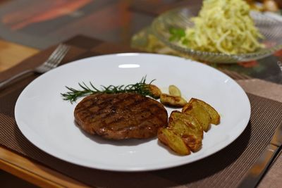 High angle view of meal served in plate