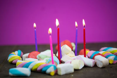 Close-up of candles on birthday cake