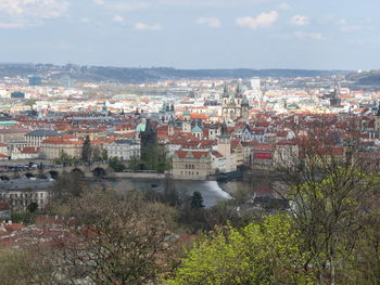 High angle view of cityscape against sky