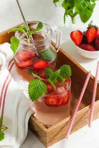 Close-up of fruits served on table