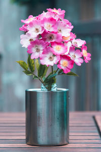 Close-up of pink flowers on table