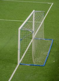 High angle view of soccer field