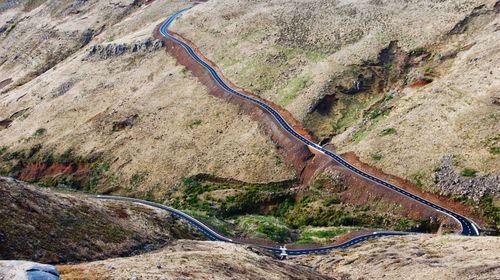 High angle view of winding road