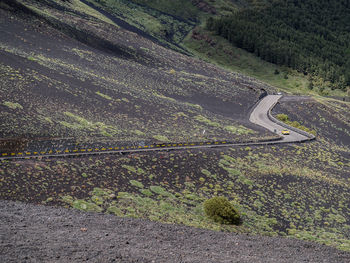 High angle view of winding road on land