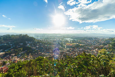 High angle view of townscape against sky