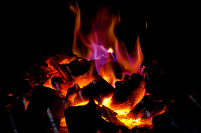 Close-up of fire in the dark