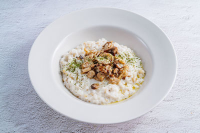 Directly above shot of food in bowl on table