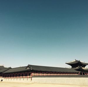 View of temple building against clear blue sky