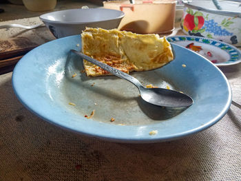 High angle view of breakfast on table