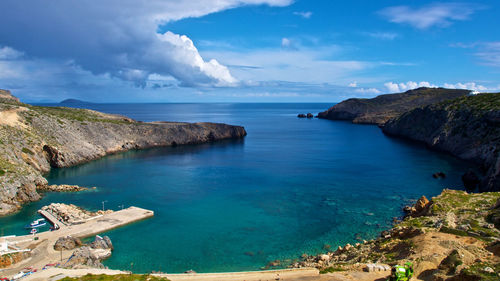 Scenic view of sea against blue sky