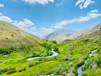 Breathtaking mountain scenery set against the expansive sky. 