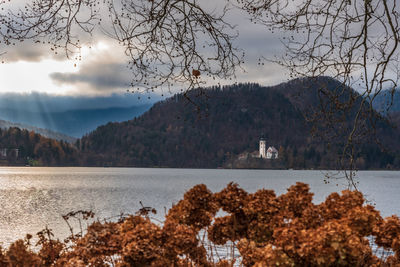 Island in lake bled. dreamlike atmosphere for the church of s. maria assunta. slovenia