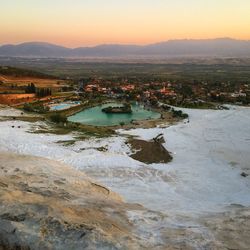 Scenic view of mountains at sunset