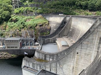 High angle view of dam by river