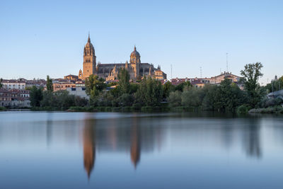 Reflection of buildings in lake