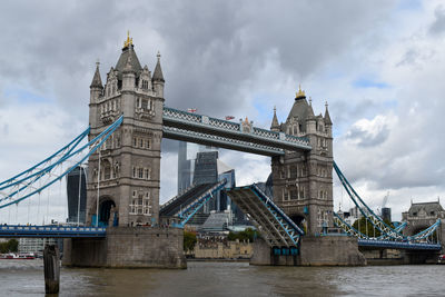 View of bridge over river against cloudy sky