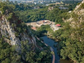 High angle view of river amidst trees