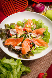 Close-up of salad in plate on table