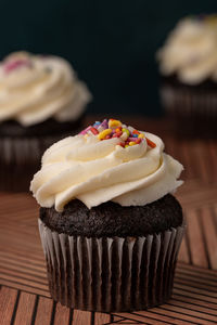 Close-up of cupcakes on table