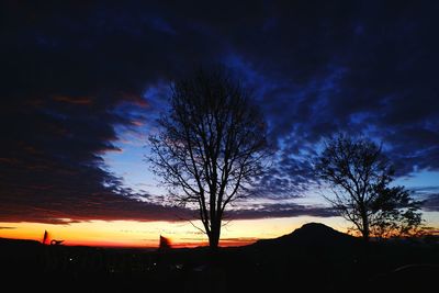 Silhouette trees against sky at sunset