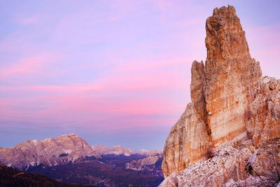 Low angle view of rock formation against sky