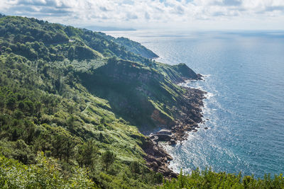 High angle view of sea and mountains