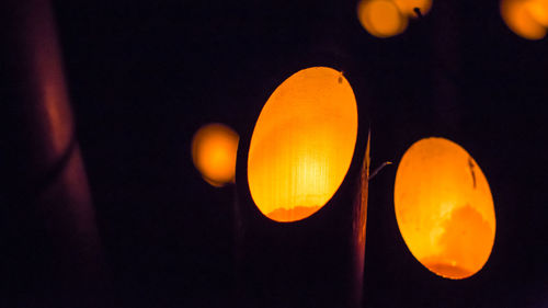 Close-up of illuminated lighting equipment