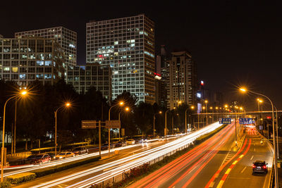 Light trails on street at night