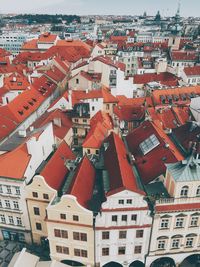 High angle view of buildings in city