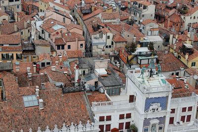 High angle view of buildings in city