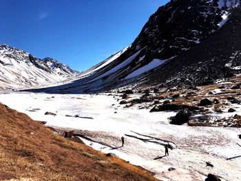 Scenic view of snow covered mountains against sky