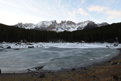 Scenic view of frozen lake against sky