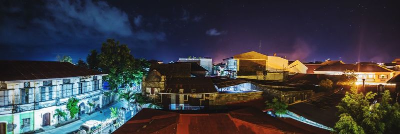 Panoramic view of illuminated city against sky at night