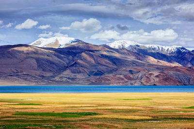 Scenic view of snowcapped mountains against sky