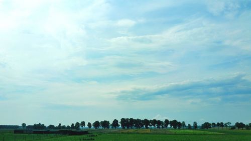 Scenic view of grassy field against cloudy sky