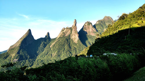 Panoramic view of landscape and mountains against sky