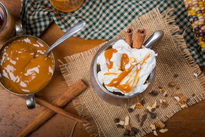 High angle view of food on table