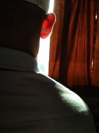 Rear view portrait of a man standing at home