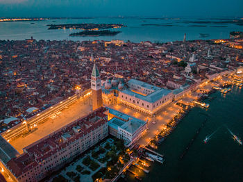 High angle view of city at seaside