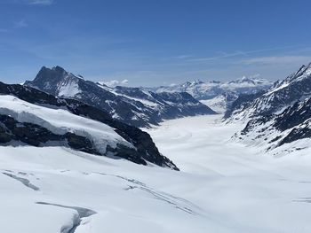 Scenic view of snowcapped mountains against sky