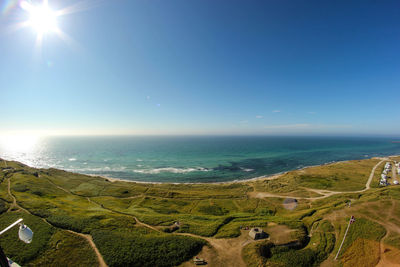 Scenic view of sea against clear blue sky