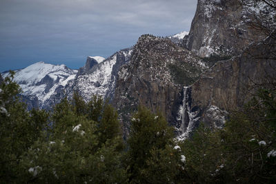 Rock formations on mountain against sky