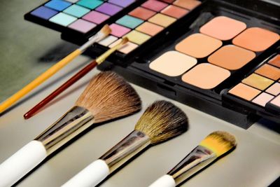 High angle view of multi colored pencils on table